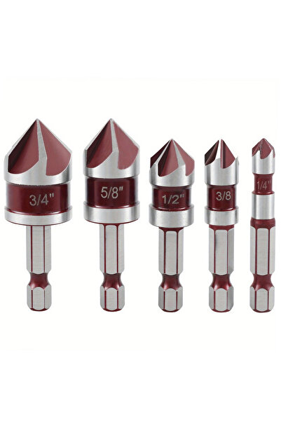 Choice 5 Flute Metal M35 Cobalt Countersink Drill Bit Set 82° 5pcs 1/4" Hex S...