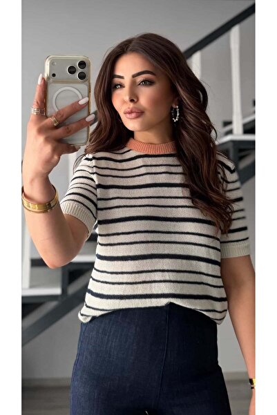 Oslove بلوزة ميرسيريزد مخططة باللون الإكرو والأزرق الداكن والسموكن