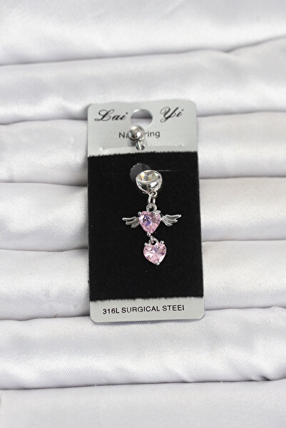 316L Cerrahi Çelik Pembe Zirkon Taşlı Model Göbek Piercing