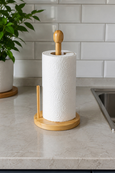 Destpak Bamboo Paper Towel Holder - Wooden Paper Towel Holder - Bamboo Napkin...