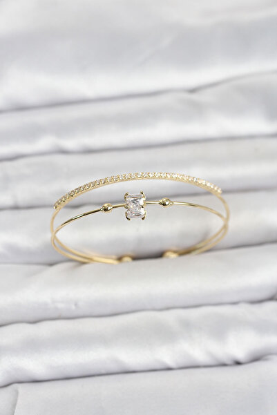 Lisinya Brass Gold Color Zircon Stone Baguette Model Women's Bracelet -