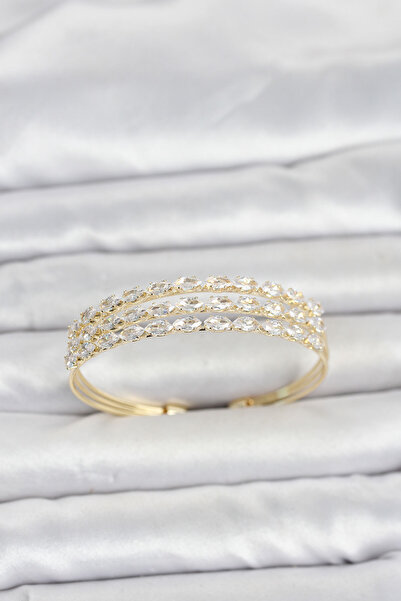 Lisinya Brass Gold Color Barley Cut Zircon Stone Row Model Women's Bracelet -