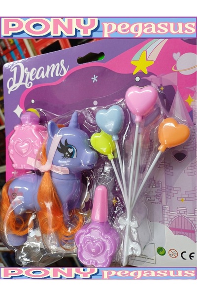 OYUNCAKSAHİLİ Pony Pegasu Unicorn 4 Parça Oyuncak Figür Balon Parfüm Şişe Aks...