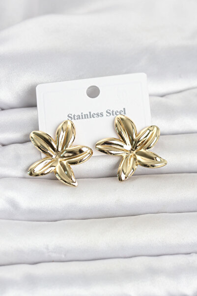 LuxeGem 316L Steel Gold Color Lotus Flower Model Women's Earrings