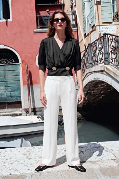 Sateen Wide Leg Trousers - Ecru