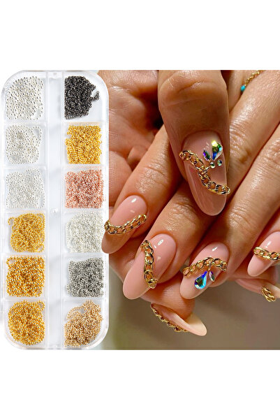 Choice3 سلاسل معدنية لتزيين الأظافر 12G-HLT01، سلسلة ذهبية وفضية ثلاثية الأبع...