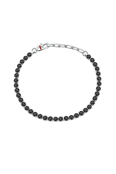 Sector Tennis bracelet, silver stainless steel, black crystals, length 22cm, ...