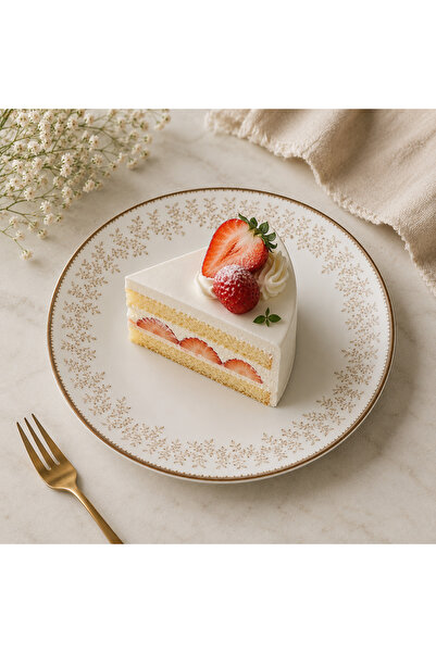 porselen Set of 6 20 cm Cake Plates with Floral Pattern and Gold Detail for D...
