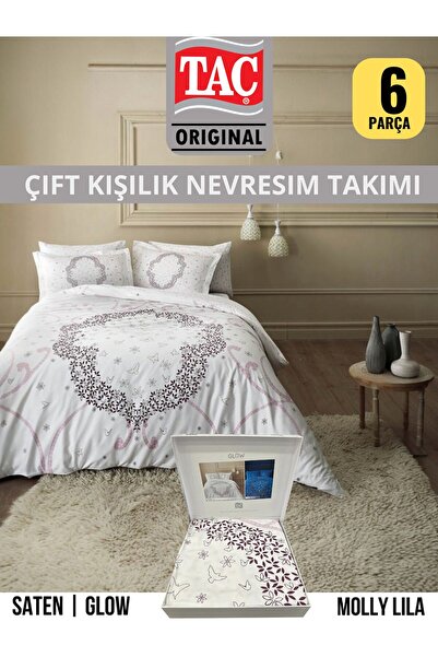 Taç GLOW Molly lila SATEN NEVRESİM TAKIMI ÇİFT KİŞİLİK
