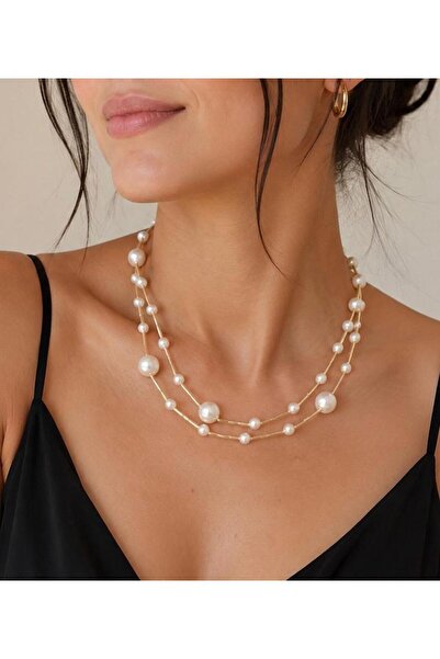 ANKA JEWELLRY Pearl-Detail Double Row Gold Chain Women's Necklace