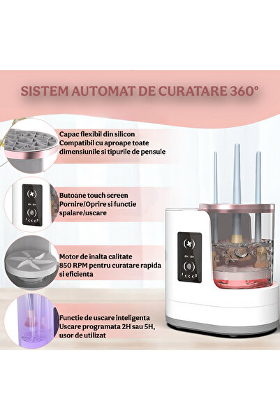 2AMNOVA Aparat Curatare Pensule Machiaj 3 in 1 cu Uscare si Sterilizare UV, Cleaner Electric USB cu Touch Control