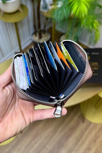 CüzCan محفظة زيبورا لحمل البطاقات بتصميم الأكورديون - محفظة جلدية صغيرة متعددة الأقسام