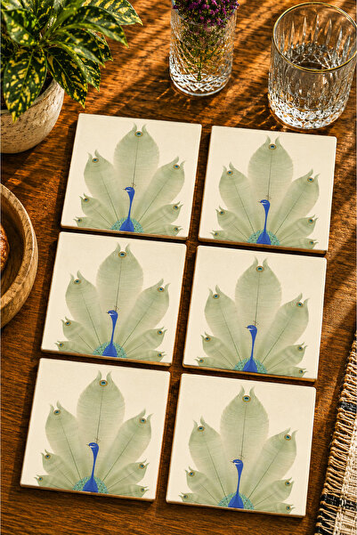 JHAAR Elegant Peacock Design Modern Set of 6 Coasters - Uv Printing Mdf - 10X...
