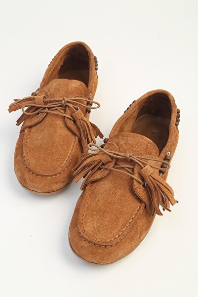 Pierre Cardin Tan Suede Bead Detailed Lace-Up Women's Loafer Shoes
