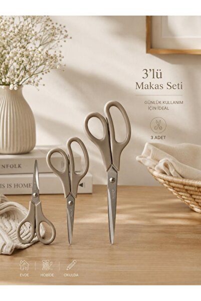 Store HGY Home 3'lü Makas Seti - 21,5 - 19,5 - 14 CM - Paslanmaz Çelik - Gri