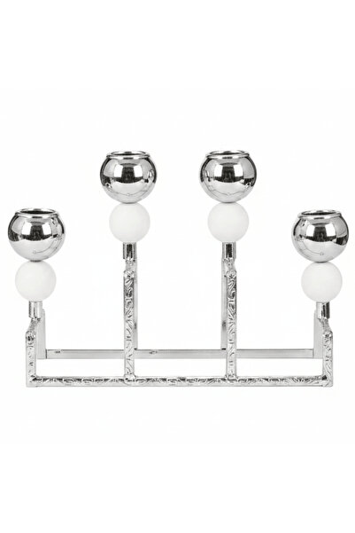 AKDC Stylish Silver & White Metal 4 Way Candle Holder Stand for Modern Interi...