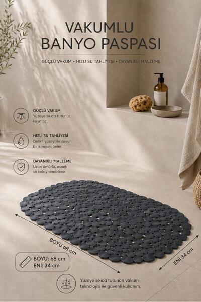 Store HGY Home Taş Desenli Vantuzlu Duşakabin\Küvet Banyo Paspası - Antrasit