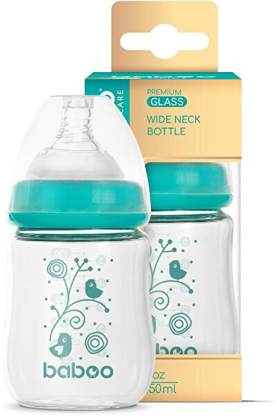 Baboo Anti-Colic Glass Baby Bottle - (5oz) Wide Neck Feeding Bottle - Newborn...