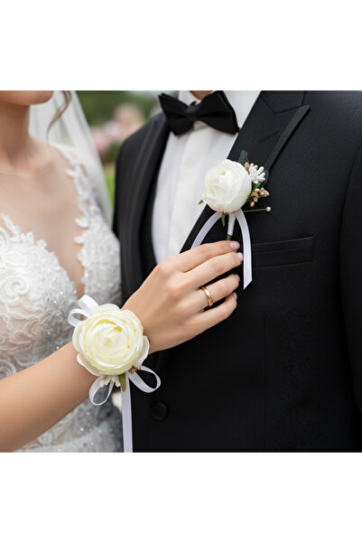 BTRENDY Büyük Şakayık Gelin Bilekliği Ve Damat Yaka Çiçeği Set