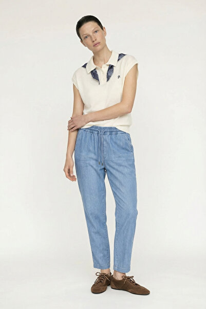 Zühre Elastic Waist, Laced, Comfortable Cut Blue Trousers 0162