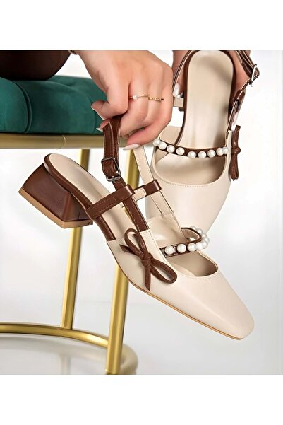 AYAKCİTY Pearl Short Block Heeled Women's Shoes