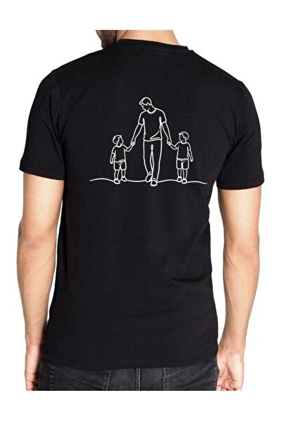 Krays Father and Two Children Printed T-Shirt - Father's Day Gift with Illust...