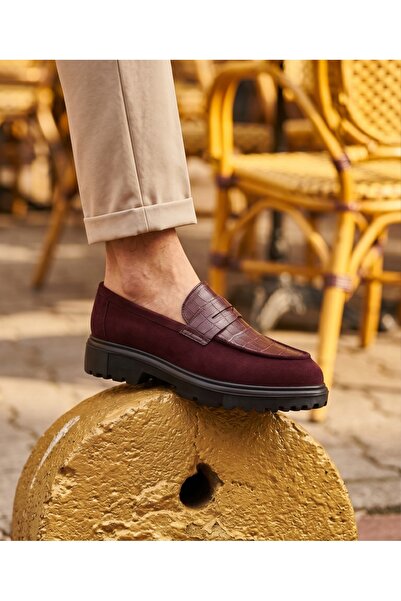 EXCLUSIVE STYLE Mocasini bordo din piele neagră cu talpa neagră - SKIN