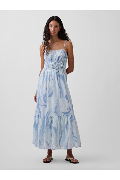 GAP Kadın Açık Mavi Tiered Tie-Back Maxi Elbise