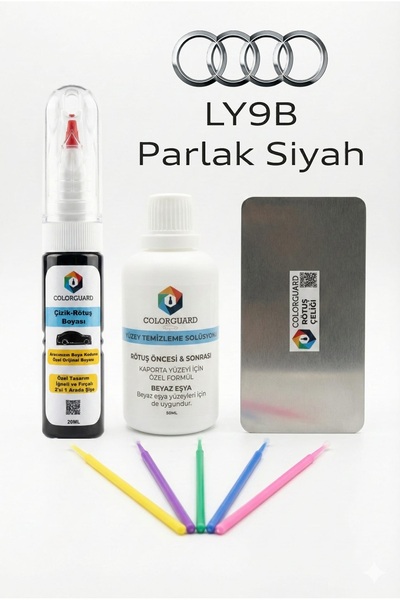 COLORGUARD Audi LY9B Parlak Siyah İğneli ve Fırçalı 2 si 1 Arada Rötuş Boyası...