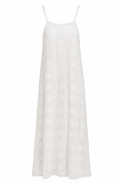 HAZELANNA Rochie maxi albă lejeră cu bretele brodate