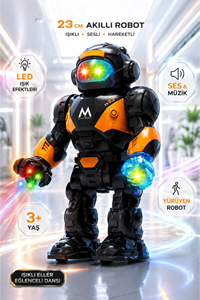 YILDIRIM OYUNCAK Işıklı Sesli Hareketli Robot Oyuncak 23cm – Yürüyen LED Akıl...