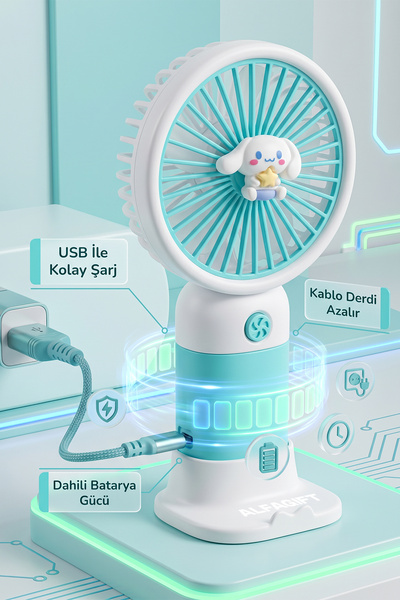 ALFAGİFT USB Şarjlı Mini El Fanı Taşınabilir Sessiz Masaüstü Vantilatör Mini Fan