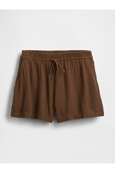 GAP Kadın Kahverengi 4" Mid Rise Pamuk Gauze Easy Şort