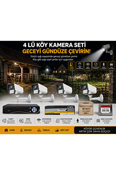 SERKANELEKTRONİK Ztech 4 Lü Köy Kamerası Seti Full+full