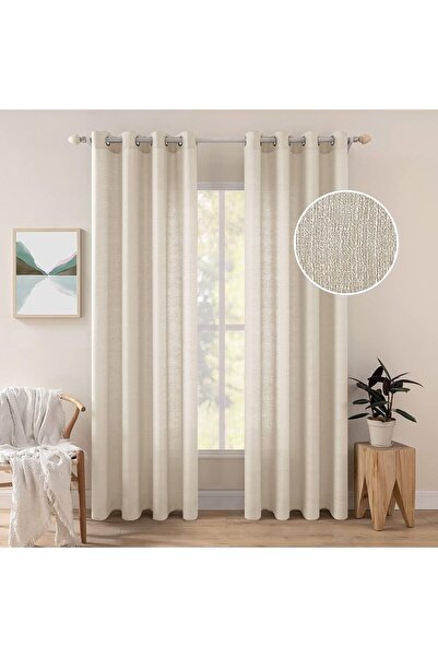 MIULEE Set of 2 Voile Curtains, Sheer Linen, Transparent, Irregular Texture, ...