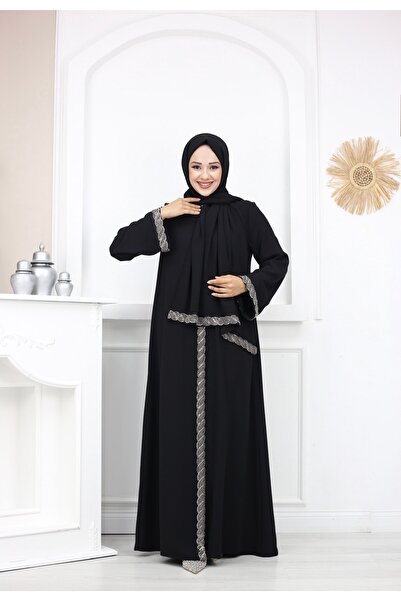 TRENDBUTİK Sultan taşlı abaya siyah