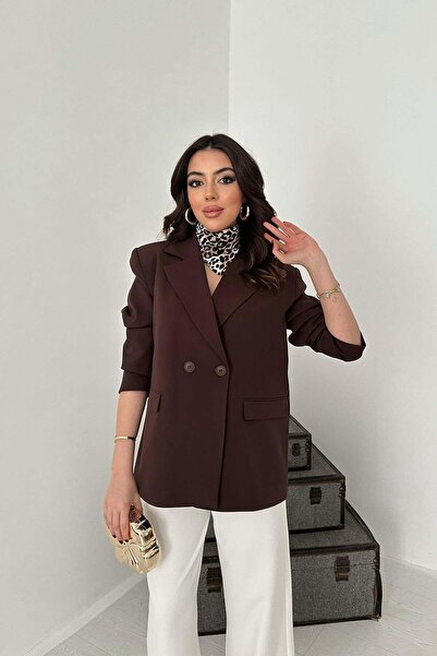 ozelia Brown 2-Button Blazer Jacket
