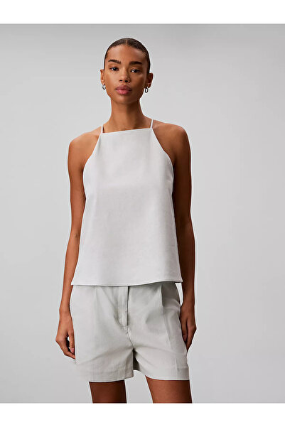 Calvin Klein Women's Thin Rope Strap Off-Shoulder Ck Logo Detailed Linen Gree...