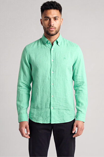 BOSS Men's Shirt Collar Button Closure Long Sleeve Green Shirt