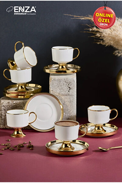 Home Ev dizaynım Doris 6'lı Porselen Kahve Fincanı Takımı 90 ml Gold