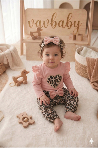 VaVbaby طقم ملابس داخلية للفتيات الصغيرات بنقشة الفهد مع باندانا على شكل قلب،...