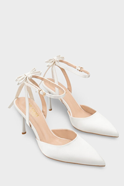 LOJO Women's Pointed Toe Ankle Strap Heeled Shoes Bales White