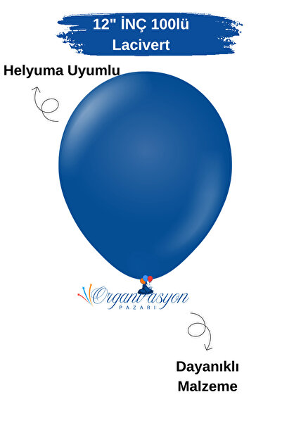 Organizasyon Pazarı Pack of 100 Balloons Navy Blue 12 Inch Decoration Party D...