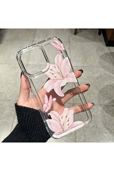 Choice20 غطاء هاتف شفاف لآيفون 13 بتصميم زهرة الزنبق الوردية، مصنوع من مادة T...