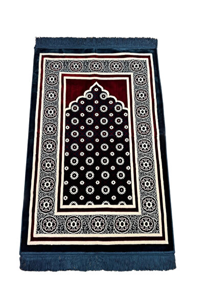 Keremzade Zarif Renk Serisi - Safir Mavisi Makine Dokuma Kadife Seccade Namaz...