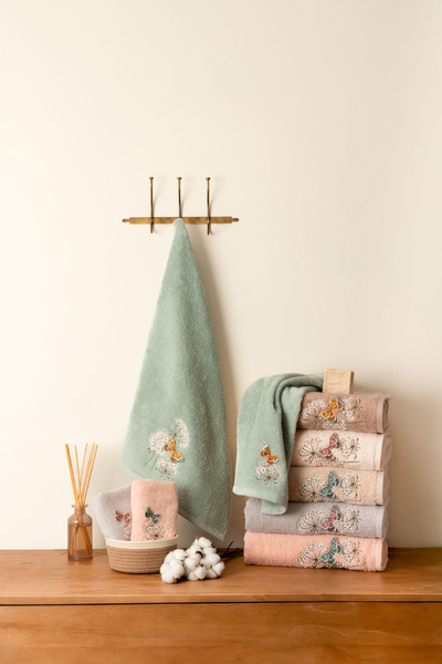 MARİBOR Farfalla - Nakışlı %100 Pamuk Premium Havlu – 6 Adet 50x90 Set