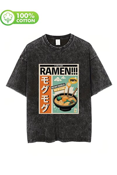 Le Savu Ramen Printed Unisex Washable Vintage Oversize T-Shirt
