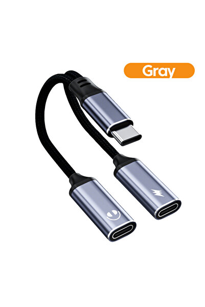 Choice1 grey 2 in 1 USB C Adapter Type-C to Type-C PD60w Charging + Type-C Au...