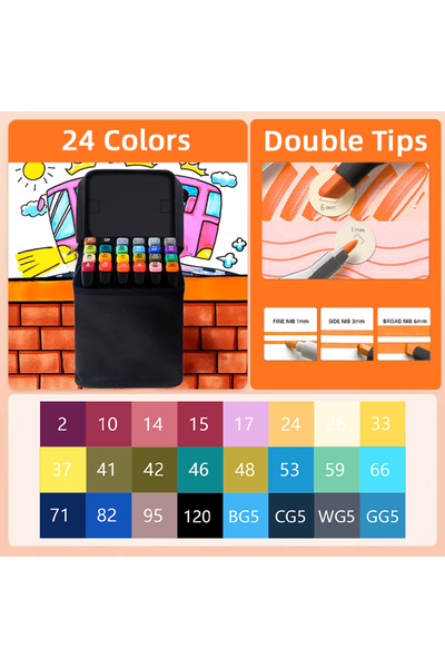 Choice4 24PCS Dual Tip Alcohol Markers Set 24-168 Colors Permanent Oily Marke...