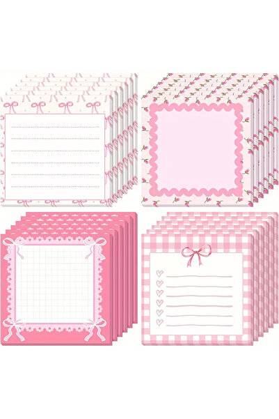 Choice Pink-4PCS 4PCS Pink Bow Sticky Notebook Cute Floral and Heart Design, ...